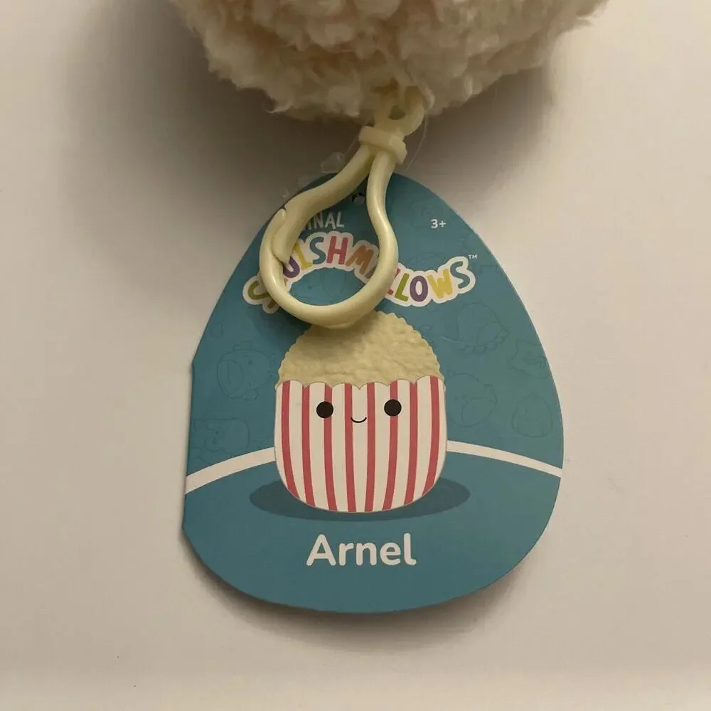 NEW 3.5” “Arnel the Popcorn Tub” Kellytoy Squishmallow Plush Keychain Clip!